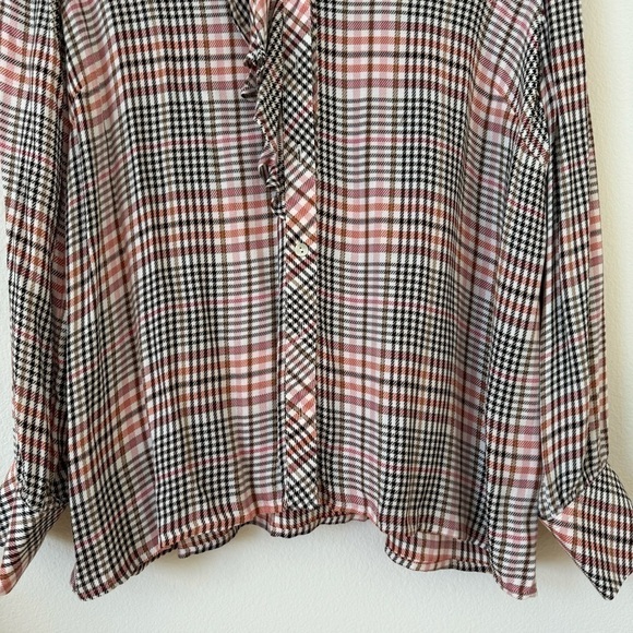 J Jill Ruffled Plaid Button Down Shirt Blouse Tea Rose L - Picture 9 of 16